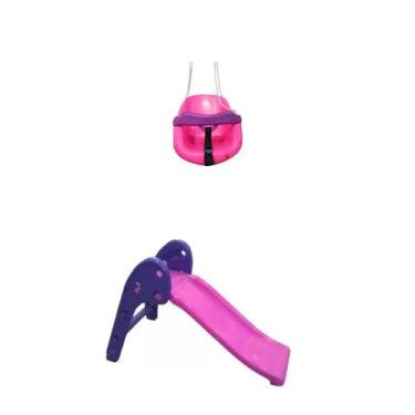 Imagem de Kit Balanço Bebe Rosa + Escorregador Rosa - Diversão Kids