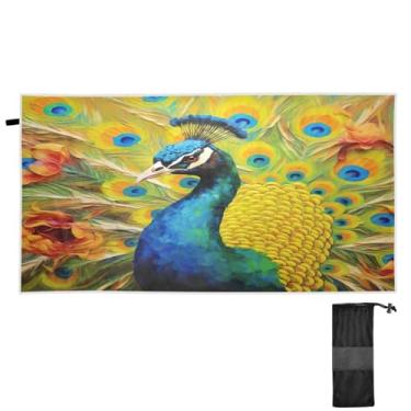 Imagem de ATTX Toalha de praia de pintura a óleo de pavão 76 x 152 cm - Cobertor de microfibra leve de secagem rápida e resistente à areia para piscina, ioga, academia e viagens | Esportes de banho de natação