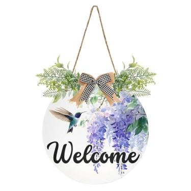 Imagem de SEHANY Placa de boas-vindas colorida, beija-flor, decoração de porta da frente, guirlanda de boas-vindas redonda para decoração de casa de fazenda, varanda, pátio, 30 x 30 cm