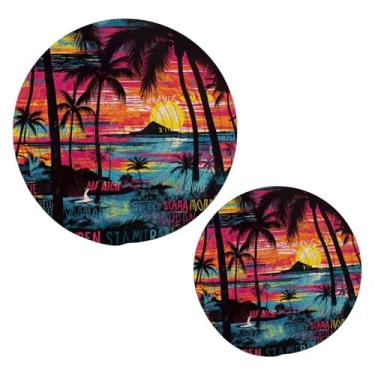 Imagem de Blueangle 2 peças de suporte de panela de palmeiras tropicais - conjunto de pegadores de panela de tecido redondo - almofadas quentes trançadas de algodão - porta-copos - tapetes de mesa para cozinhar