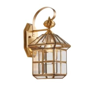 Imagem de Luminária de parede externa, toda em cobre à prova d'água, estilo americano, para entrada, corredor de pátio de casa, jardim (Tipo H, luz clara)