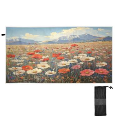 Imagem de ATTX Toalha de praia vintage com pintura a óleo de flores silvestres 76 x 152 cm - Cobertor de microfibra leve de secagem rápida e resistente à areia para piscina, ioga, academia e viagens | Esportes