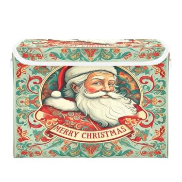 Imagem de SEHANY Cestas de armazenamento de Papai Noel de Natal com tampas, organizador de caixas de armazenamento de tecido para armário de roupas, cobertor de escritório, berçário, 42 x 32 x 30 cm