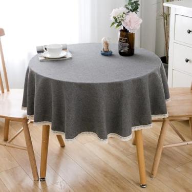 Imagem de Wuluwala Toalha de mesa redonda de tecido decorativo de cor sólida de 99 cm, toalha de mesa de linho de algodão com acabamento em renda, resistente a manchas, capa de mesa de jantar para cozinha, café
