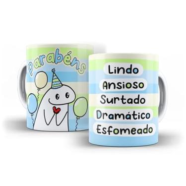 Imagem de Caneca Decorativa Parabéns Amiga, Porcelana, Design Listrado Pastel, Tema Aniversário com Bolo e Ilustração Fofa, 325ml (17908)