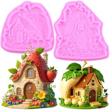 Imagem de MIYAHOUSE Garden House Fondant Moldes de silicone para decoração de bolos, topo de cupcake, pasta de goma de chocolate, argila de polímero, conjunto de 2