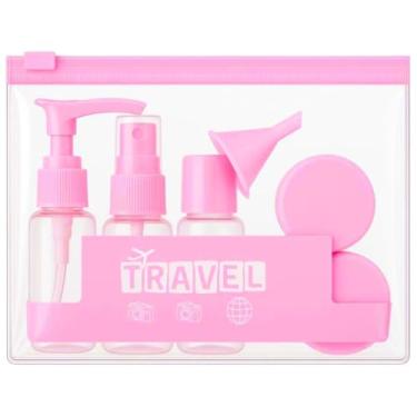 Imagem de Necessaire Organizador de Viagem Necessaire Transparente Frascos Reutilizáveis 30 ml Potes 10 g Espátula Ideal para Bagagem de Mão e Cosméticos PREMIUM (Rosa)