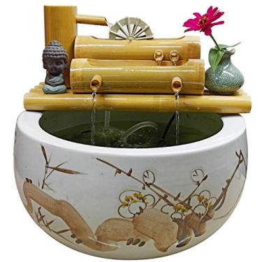 Imagem de LMJYU Fonte de bambu para jardim, fonte de água de bambu feita à mão e bomba para decoração de jardim, fonte de artesanato, relaxar, jardinagem, esculturas, estátuas, decoração de casa, artesanato