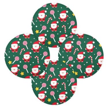 Imagem de Wassud Jogo americano conjunto de 4 tapetes de mesa redondos de Papai Noel e pirulito para cozinha e jantar, lavável, resistente ao calor, decoração de mesa 39 cm