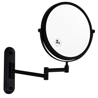 Imagem de LMJYU Espelho de maquiagem, espelho de beleza montado na parede de dois lados, ampliação 3x, espelho de banheiro giratório 360°, espelho cosmético extensível, espelho preto
