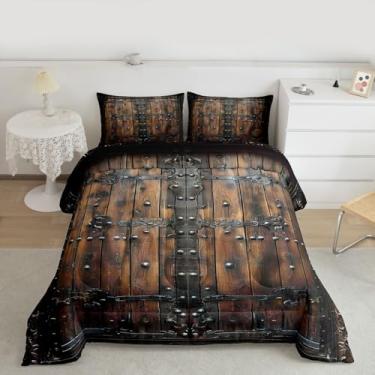Imagem de Conjunto de edredom de cama com tema medieval, tamanho Queen, placa de madeira retrô, microfibra supermacia, para adultos e homens, conjunto de edredom decorativo de parede, cavaleiro do castelo, 3