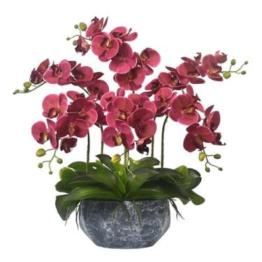 Imagem de LMJYU Flor artificial de seda Phalaenopsis flores artificiais com vaso de cerâmica orquídea artificial em vaso de flores artificiais falsas 60 cm
