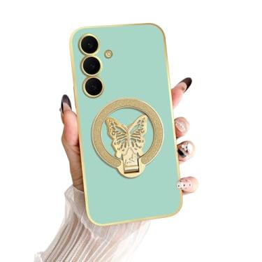 Imagem de nancheng Capa de telefone com suporte borboleta para Samsung Galaxy S25 FE (6,7 polegadas), com cordão de pulso, capa protetora à prova de choque para meninas e mulheres - verde claro