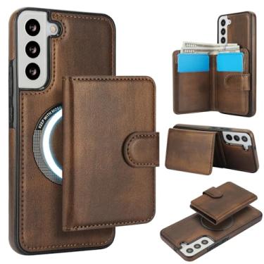 Imagem de Carteira removível para Samsung Galaxy S21 FE compatível com Magsafe capa de carregamento sem fio com suporte para cartão, compartimento para dinheiro, suporte 2 em 1 à prova de choque (marrom)