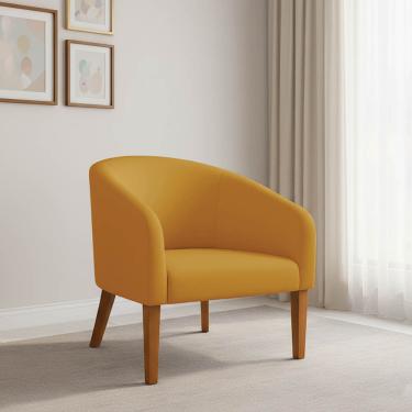 Imagem de Poltrona Sala Decorativa Stella Pé Madeira Trapézio Castanho Veludo Mostarda D03 - D'Rossi