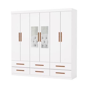 Imagem de Guarda Roupa Dallas 6 Portas Com Espelho Central 6 Gavetas Carioca Moveis Branco