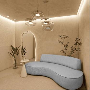 Imagem de Sofá Curvo 3 Lugares Orgânico Amsterdã 180cm Bouclé Cinza- Mabe Magazine