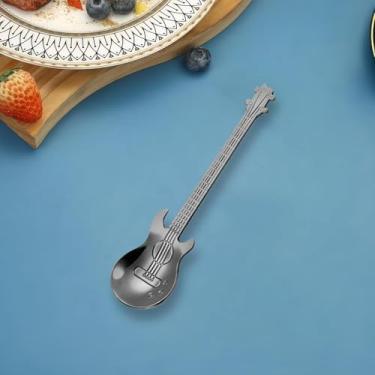 Imagem de Colher de café em forma de guitarra em aço inoxidável 304 sobremesa criativa, mexendo colorida para café, chá, sorvete e sobremesa, colheres exclusivas para mesa de música, preto 1