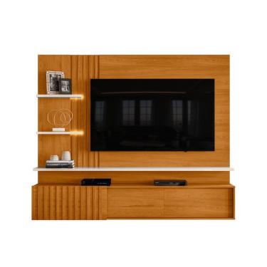 Imagem de Painel com Rack Suspenso para TV até 65 Polegadas Atena 2 Portas Cinamomo e Off White