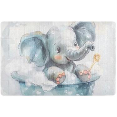 Imagem de Capacho personalizado com estampa de elefante engraçado tapete de porta da frente decoração de entrada lavável tapete de porta da frente entrada interna 81 x 50 cm