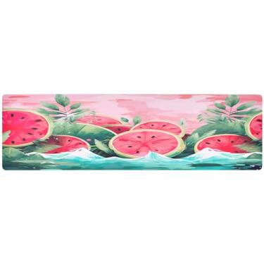 Imagem de Aquarela melancia madura com folhas de palmeira almofada de mesa isolada, tripé de mesa de cozinha, acessórios de mesa de cozinha