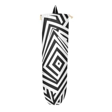 Imagem de Impressão geométrica isolada no suporte de sacola de compras branca, suporte de saco plástico para armário, organizador de saco de plástico suporte de parede