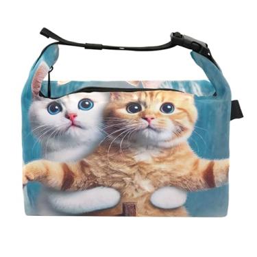 Imagem de TSENQUE Lancheira personalizada com estampa de gatos Titanic Kitten para mulheres, lancheira floral de animais para trabalho, bolsa térmica para alimentos portátil para adultos