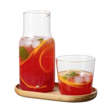Imagem de Jarra de cabeceira e conjunto de vidro – jarra de suco de vidro transparente de 550 ml com copo, jarra noturna para mesa de cabeceira do quarto, palete de madeira incluída