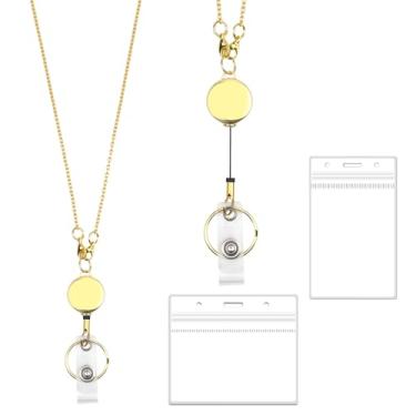 Imagem de Cordão retrátil Satrry para crachás de identificação, colar de cruzeiro dourado fofo com suporte de identidade, carretel resistente à água, clipe para mulheres professoras (espaçadas estreitamente)