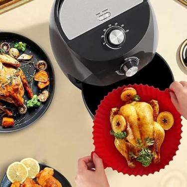 Imagem de Forma de Silicone para Air Fryer, 20cm, Redonda, Vermelha