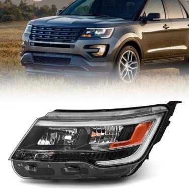 Imagem de FIONE Conjunto de farol compatível com Ford Explorer 2016 2017 2018 [modelo de halogêneo] farol de substituição preto com LED DRL lado esquerdo do motorista LH FB5Z 13008 AD