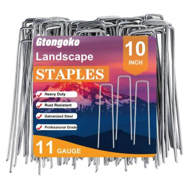 Imagem de Gtongoko Grampos de paisagem galvanizados de 25 cm, pacote com 120, calibre 11, pinos de gramatura antiferrugem, estacas de quintal para tecido de barreira de ervas daninhas