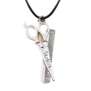 Imagem de EDCRFV Colar pingente de prata tibetano em forma de pente com pingente de couro preto feito à mão
