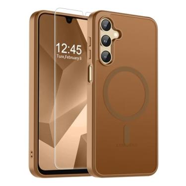 Imagem de SUPFINE Capa magnética para Samsung Galaxy A16 5G com protetor de tela, (compatível com MagSafe) (proteção contra quedas de grau militar), fina, translúcida, à prova de choque, marrom