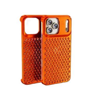 Imagem de SNIDII Capa de aromaterapia para iPhone 17 Pro Max com liga de alumínio, malha metálica, capa respirável, antiarranhões, antiqueda (laranja)