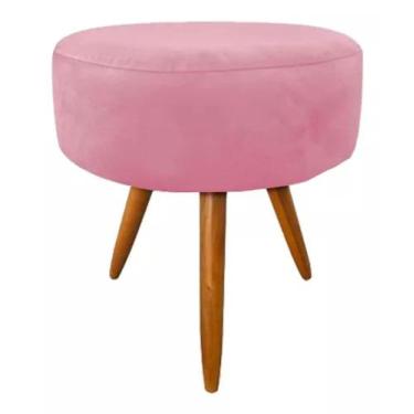Imagem de Puff Redondo Decorativo Banqueta Pés Palito Suede - Casal Decor, Rosa