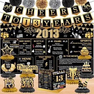 Imagem de Decorações de aniversário de 13 anos para menino, 18 peças de decoração de banner em ouro preto em 2013, pano de fundo de aniversário, faixa de 13 anos para filha e filho, cartão de aniversário, 6