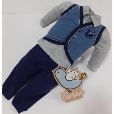 Imagem de - Conjunto Pagão Bebe Menino Paraiso 3 Peças Enxoval Ref 10496, ÚNICO 