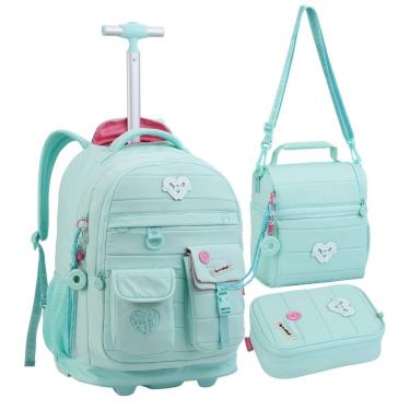 Imagem de Kit Mochila de Rodinhas Lancheira Estojo Feminina Candy-Feminino