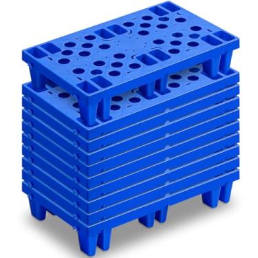 Imagem de Singhoow 10 Paletes de plástico para armazenamento no porão, paletes de piso leves e impermeáveis com grade respirável para armazém de supermercado interno e externo (19,6 x 11,8 x 3,9 polegadas, azul