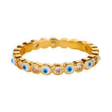 Imagem de Anel De Casamento Feminino Ajustável Em Aço Inoxidável Dourado Com Zir