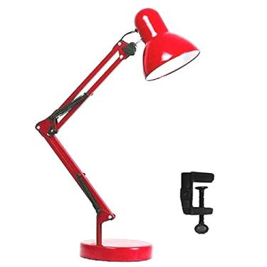 Imagem de Luminária Mesa 2x1 Metal Abajur Lâmpada Articulável Base Garra Flex MT-811c Cor: Vermelho