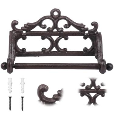 Imagem de 1 suporte de rolo de papel higiênico de ferro vintage, suporte de papel de parede rústico fundido para decoração de papel em rolo para cozinha e banheiro, design vintage europeu (preto, 1 pacote)