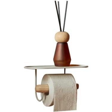 Imagem de Suporte de papel higiênico adesivo japonês simples suporte de papel higiênico, suporte de rolo sem perfuração, prateleira de parede retrô para cafeteria, para cozinha e hotel