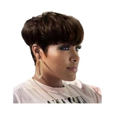 Imagem de Peruca Feminina Curta Estilo Pixie, Cabelo Humano Liso, Peruca Totalme