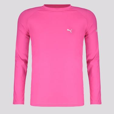 Imagem de Camiseta Manga Longa Puma UV50+ Juvenil Rosa e Branca-Unissex