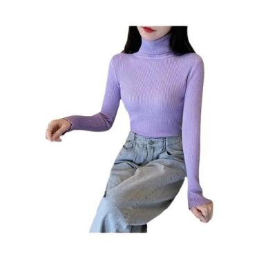 Imagem de Suéter De Inverno Feminino Térmico Com Gola Alta Listrada, Tricotado, 