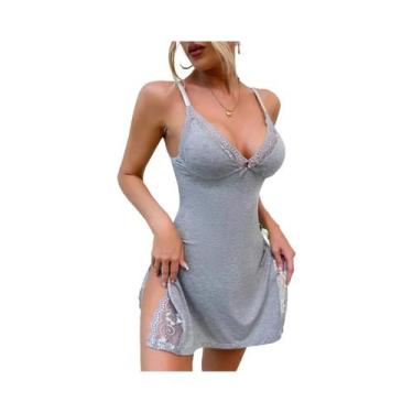 Imagem de Camisola De Verão Feminina Com Renda E Patchwork, Fenda Lateral, Detal