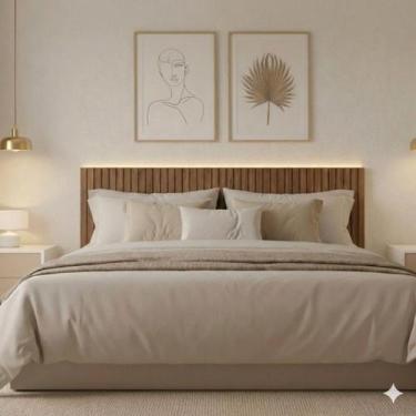 Imagem de Painel Cabeceira Ripado Autoadesivo em MDF 6mm Pintura UV Casal 1,45m 