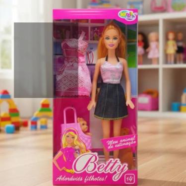Imagem de Boneca Articulada Mãe Pet Filhote Gato Cachorro Acessórios - Wellkids